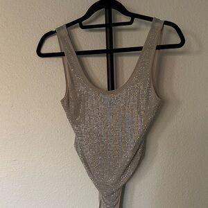 NWT Zara Double Mesh and Rhinestones Body Suit M